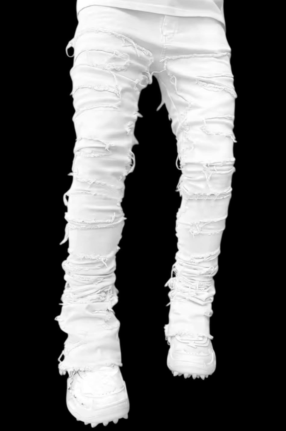 White Men Stacked Jeans Ripped