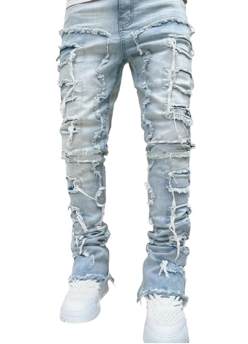 Light blue Men Stacked Jeans Ripped