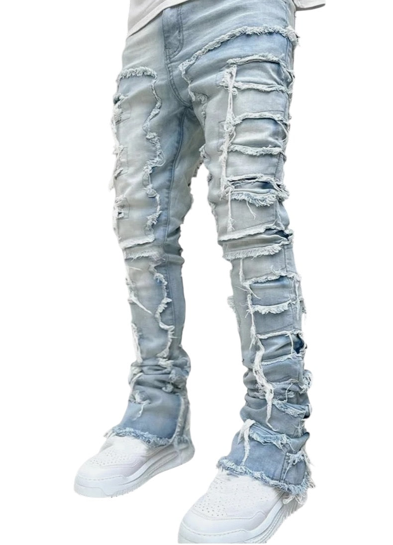Light blue Men Stacked Jeans Ripped