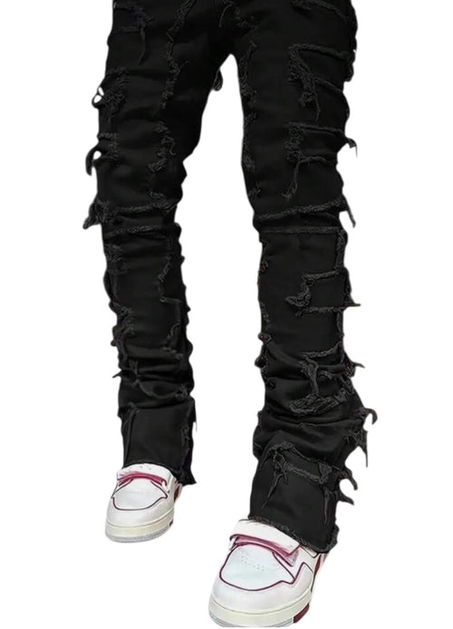 Black Men Stacked Jeans Ripped