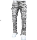 Grey Men Stacked Jeans Ripped