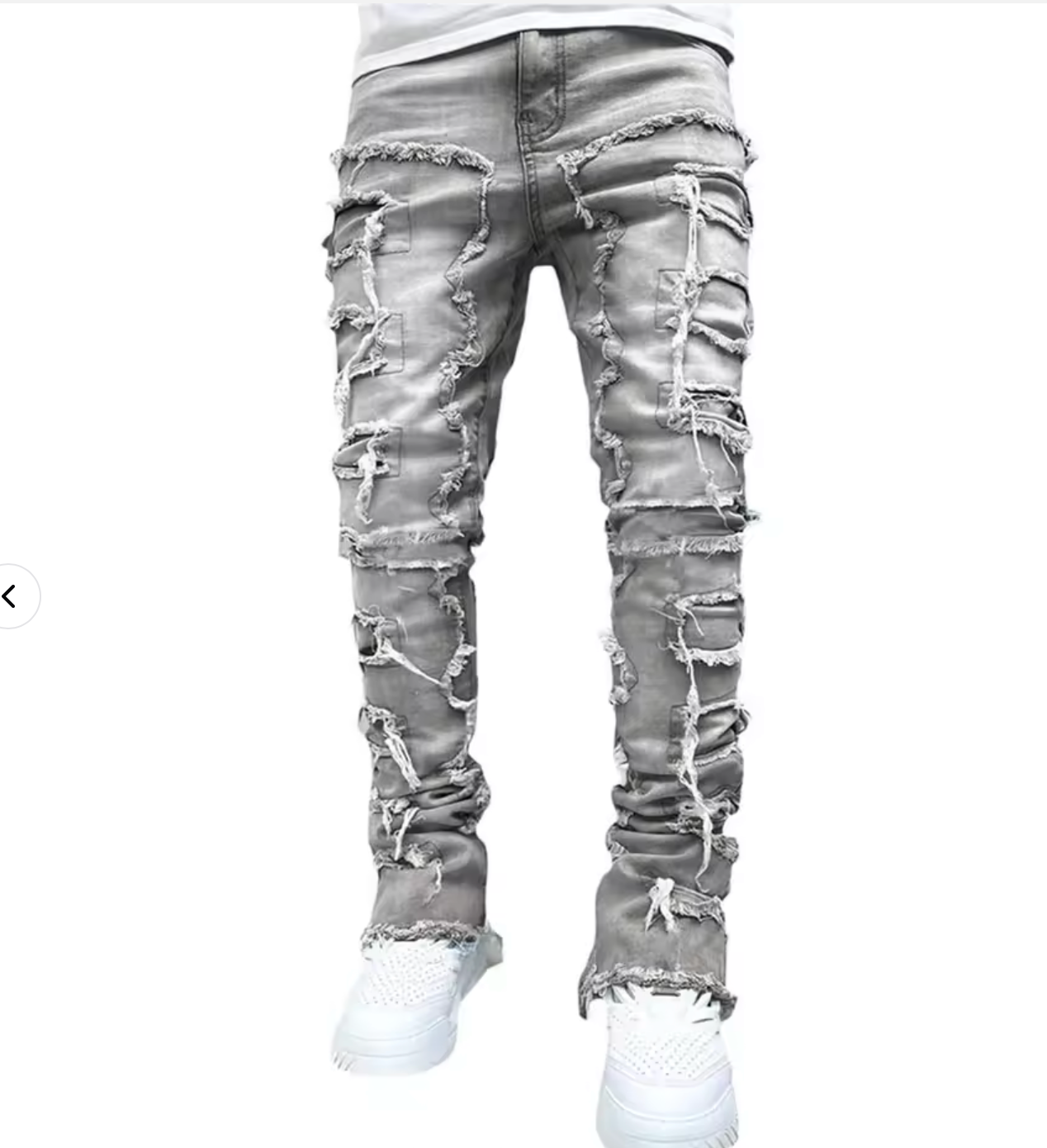 Grey Men Stacked Jeans Ripped